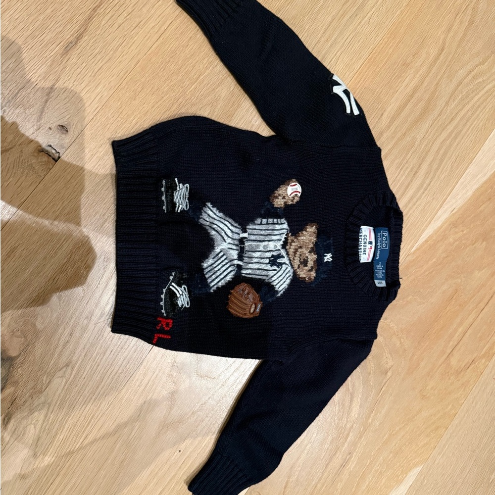 Ralph Lauren NY Yankees Navy Blue Sweater with Bear Baseball Design